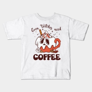 Even Witches Need Coffee Kids T-Shirt